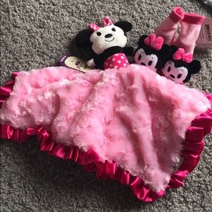 Minnie Mouse blanket and rattle socks bundle